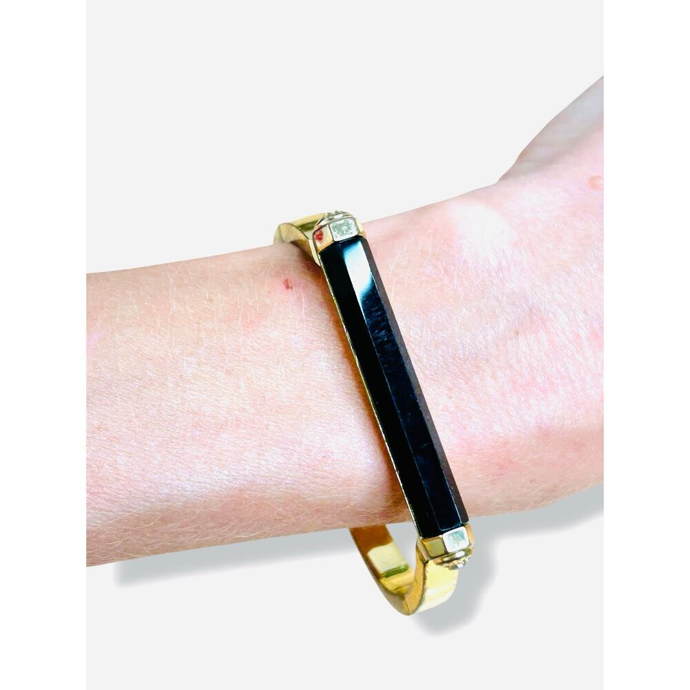 Vintage Henri Bendel New York Gold Tone
Black Resin Bar Hinged Bangle Bracelet - Picture 4 of 12